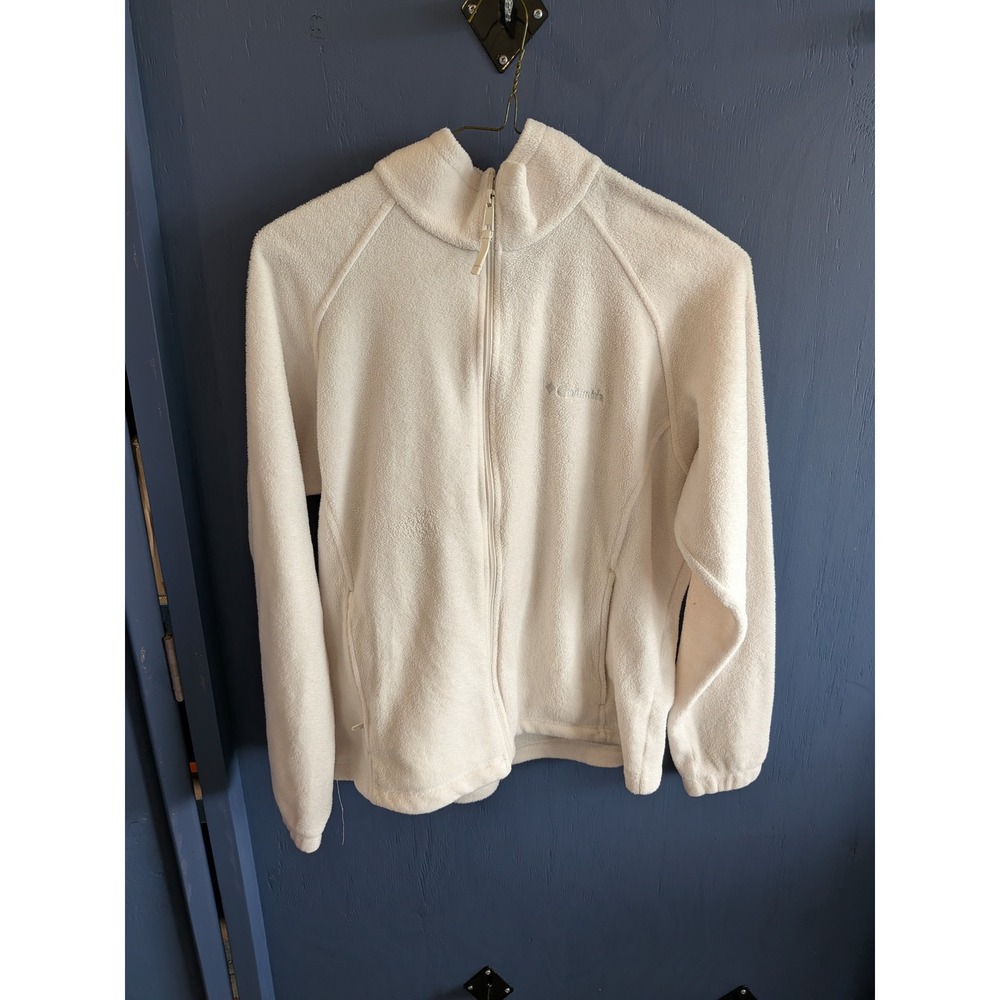 Columbia Sportswear Womens Large Cream White Full Zip Fleece Jacket Mock Neck